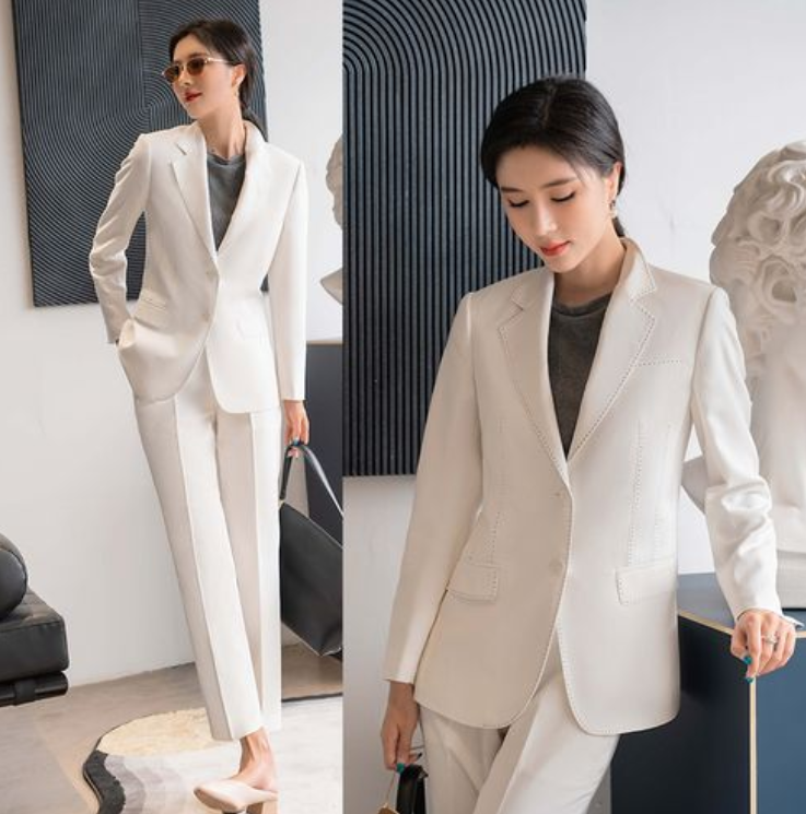 白色女士小西裝套裝，職業(yè)女士西裝氣質(zhì)高雅,果斷干練
